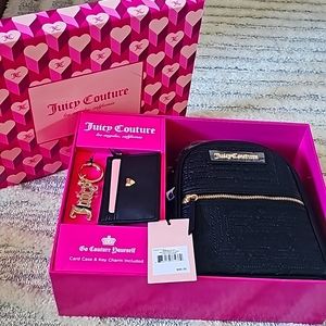 NWT Juicy Couture Mini Backpack & Card Case Gift Set - Debossed Black